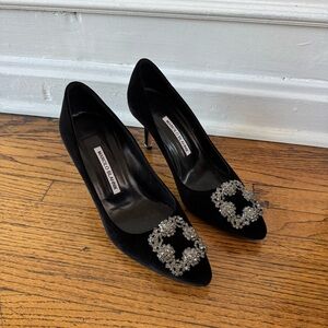 Manolo Blahnik Velvet pump with crystal buckle